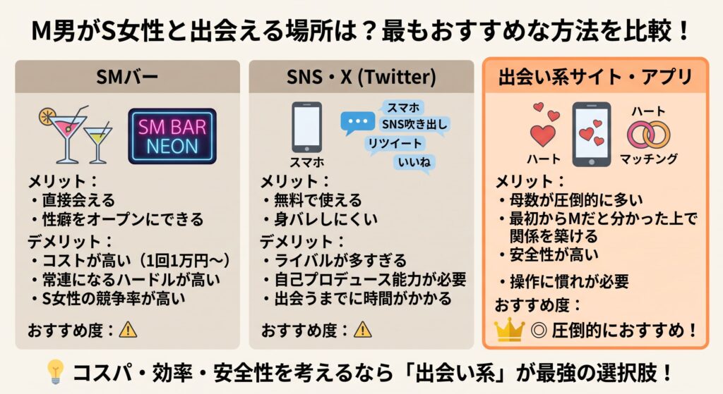 M男がS女性と出会える場所と、最もおすすめな方法の概要