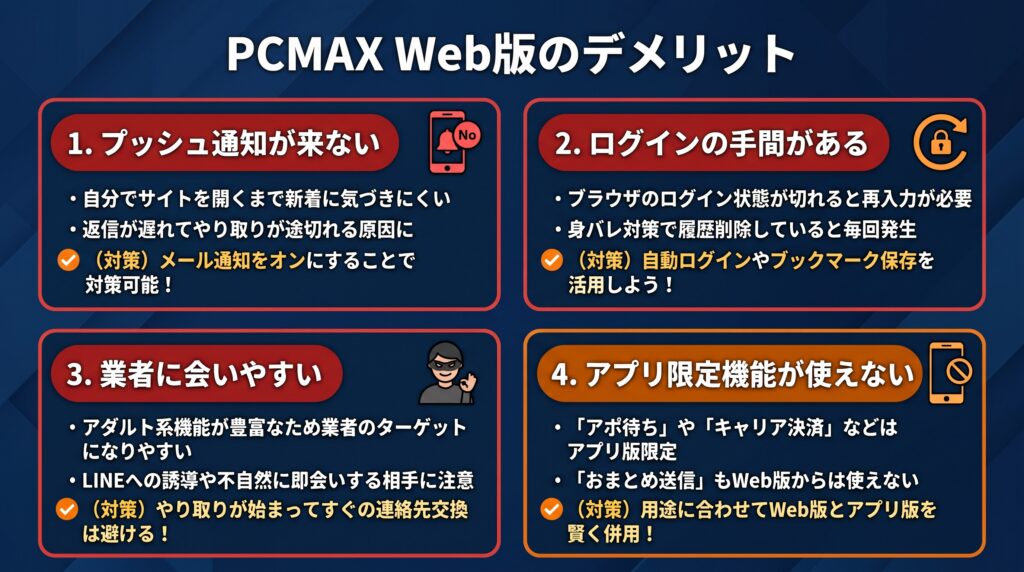 PCMAXのWeb版のデメリットの概要