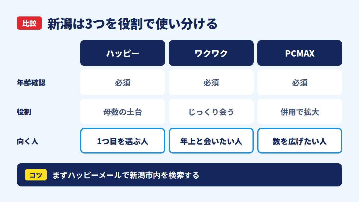 新潟は3つを役割で使い分ける