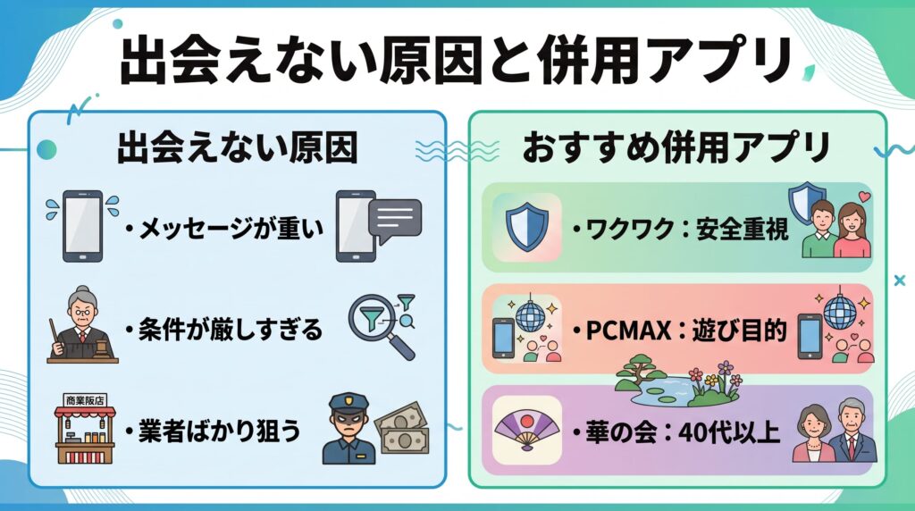 【比較・解決編】出会えない時の原因別対処法と他アプリ併用の概要