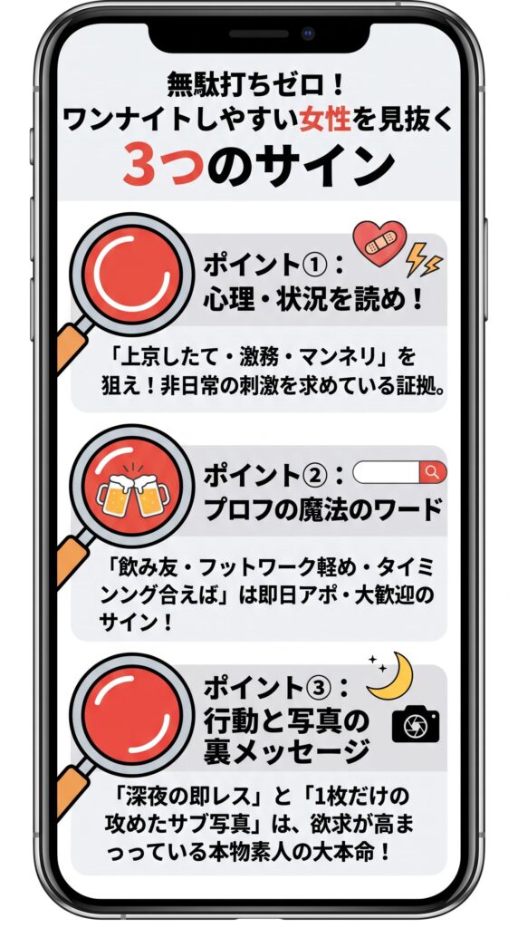 アプリでワンナイトしやすい女性の見抜き方の概要