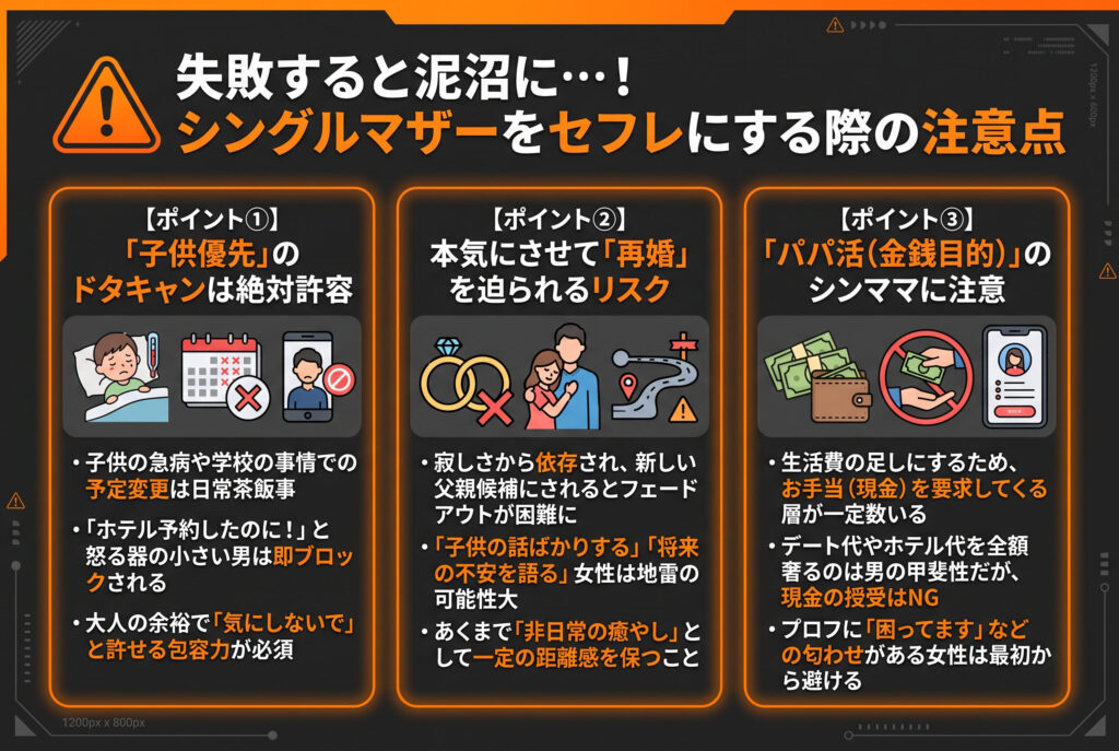 シングルマザーをセフレにする際の注意点・デメリットの概要