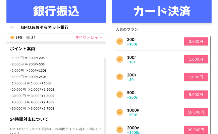 ワクワクメールの銀行振込とカード決済のポイントの違い