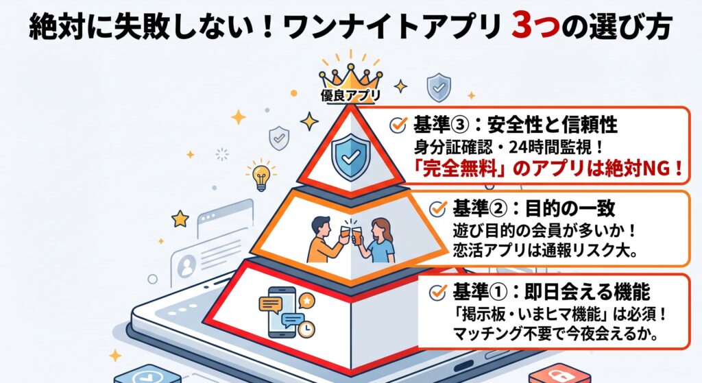 失敗しないワンナイトアプリの選び方 3つの基準の概要