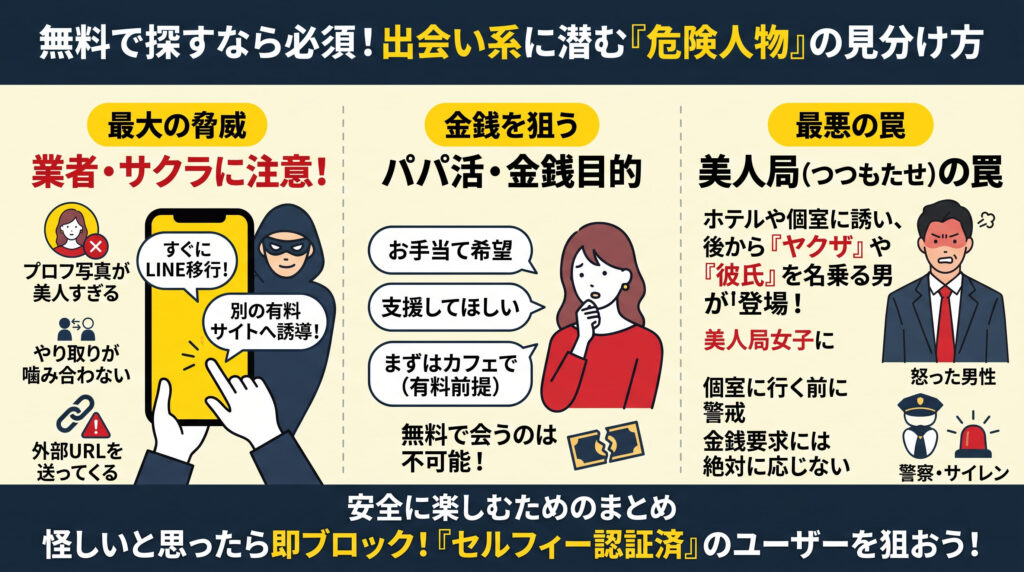 無料でセフレを探す際の注意点・危険性の概要