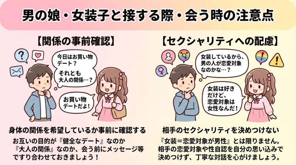 男の娘・女装子と接する際・会う時の注意点の概要