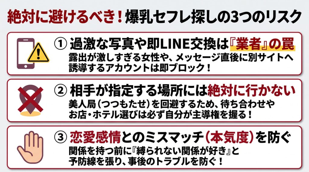 絶対に避けるべき！爆乳セフレ探しの注意点とリスクの概要